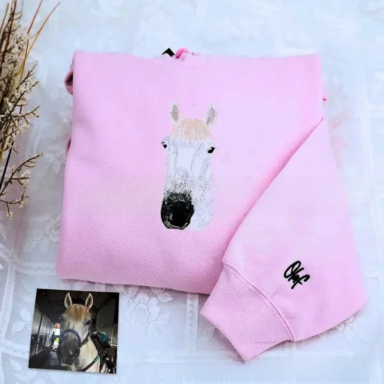 Custom Pet Portrait Embroidery Hoodie — Personalized, Minimal, Soft Fit