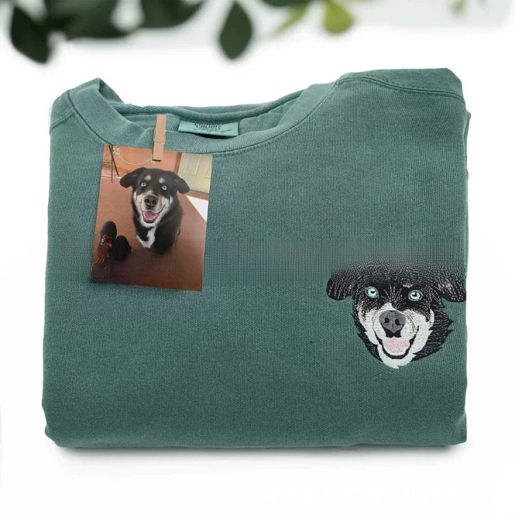 Custom Pet Portrait Embroidery Hoodie — Personalized, Minimal, Soft Fit