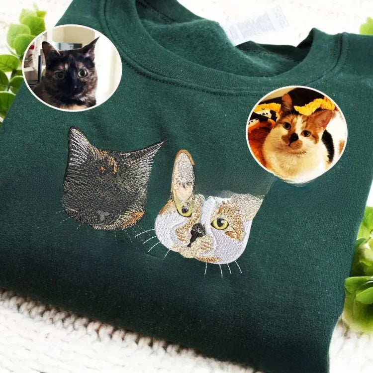 Custom Pet Portrait Embroidery Hoodie — Personalized, Minimal, Soft Fit