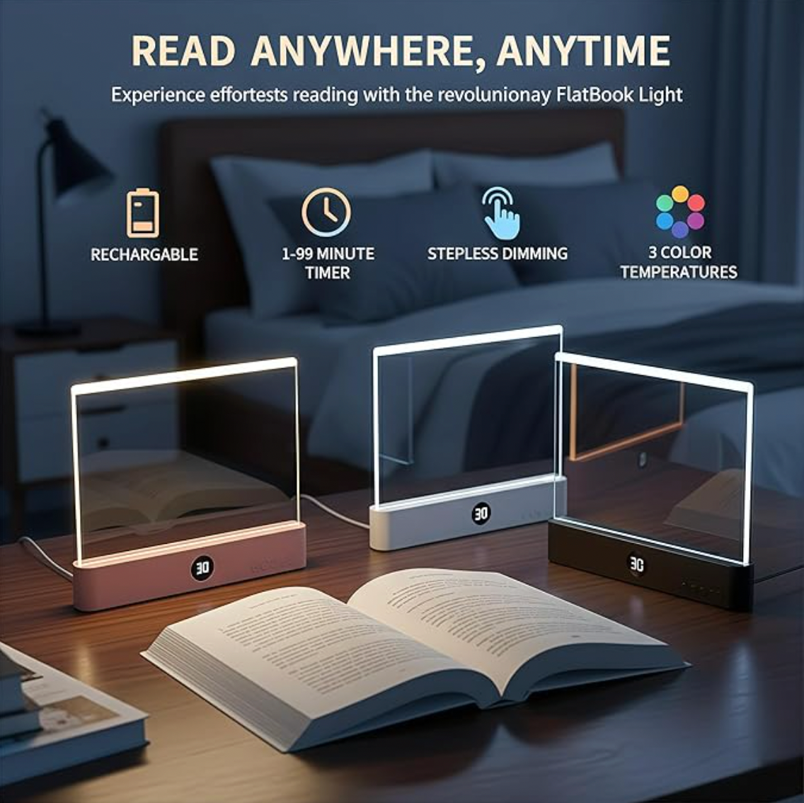 Full-Page LED Reading Light — Soft Glow for Night & Bedside Reading