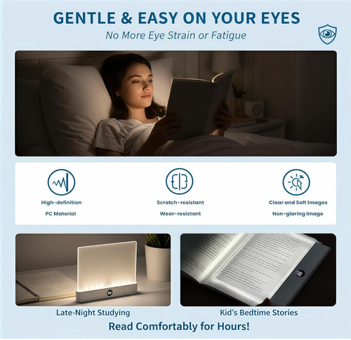 Full-Page LED Reading Light — Soft Glow for Night & Bedside Reading