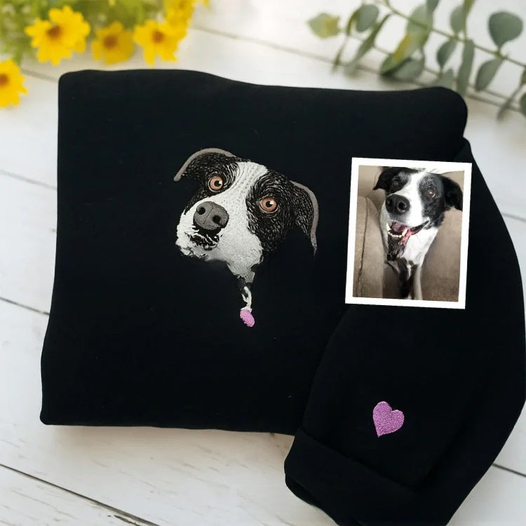 Custom Pet Portrait Embroidery Hoodie — Personalized, Minimal, Soft Fit